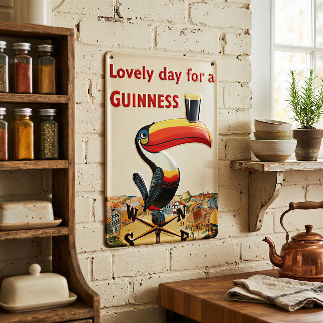 Guinness Toucan Weathervane Metal Tin Sign - 20 x 30cm - Cream