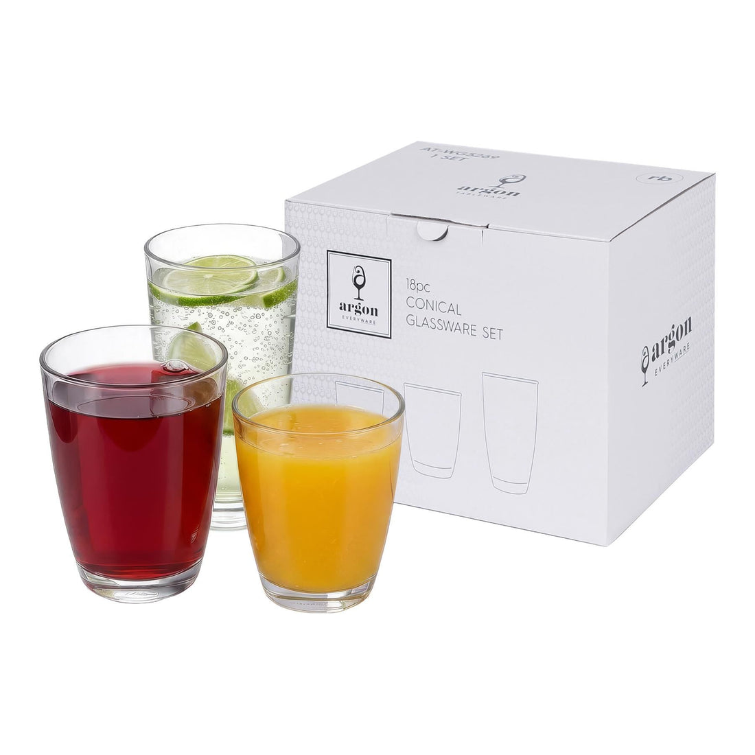 18 Piece Conical Glass Tumbler Set - 3 Sizes