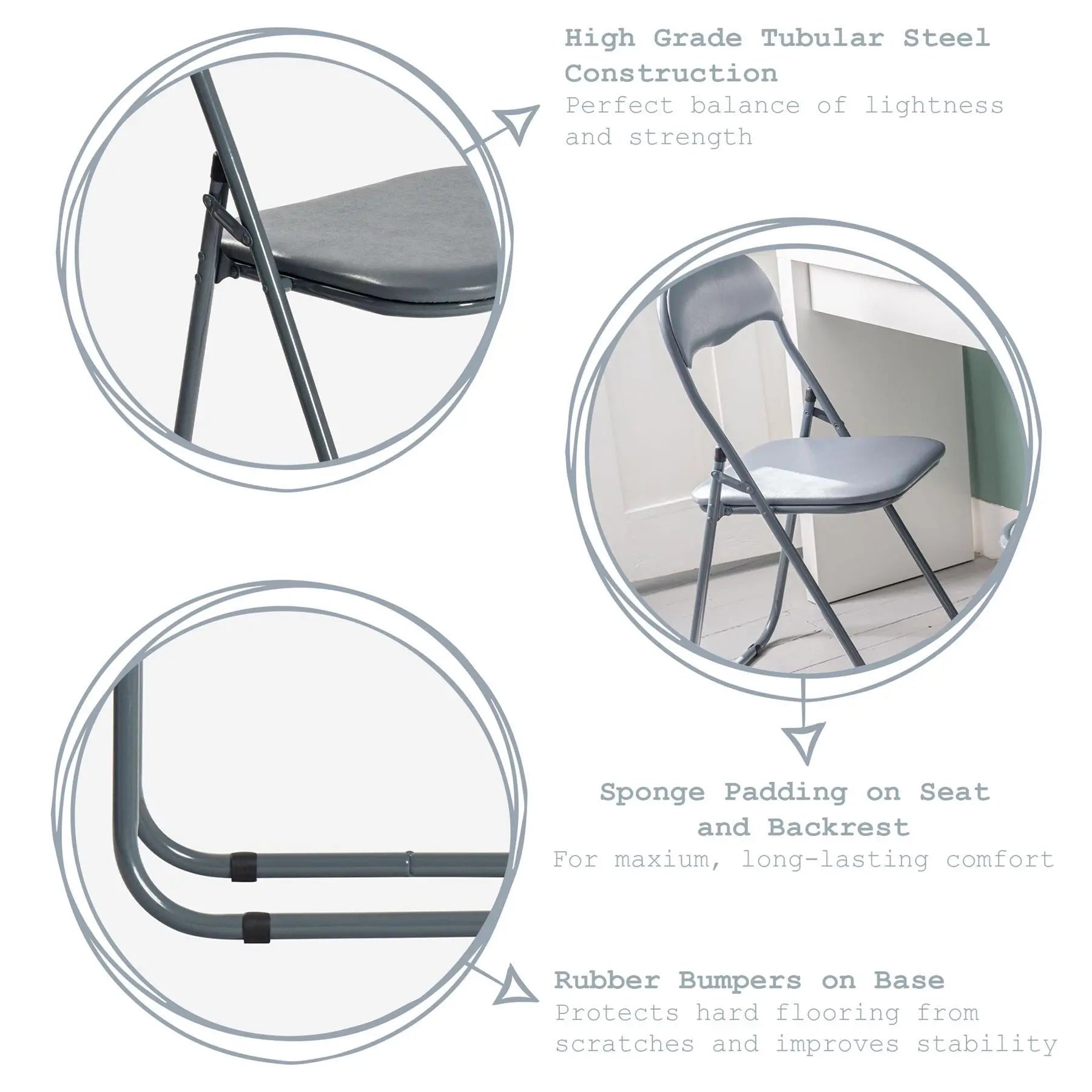 Grey Wave Grey Framed Padded Folding Chair | Rinkit.com