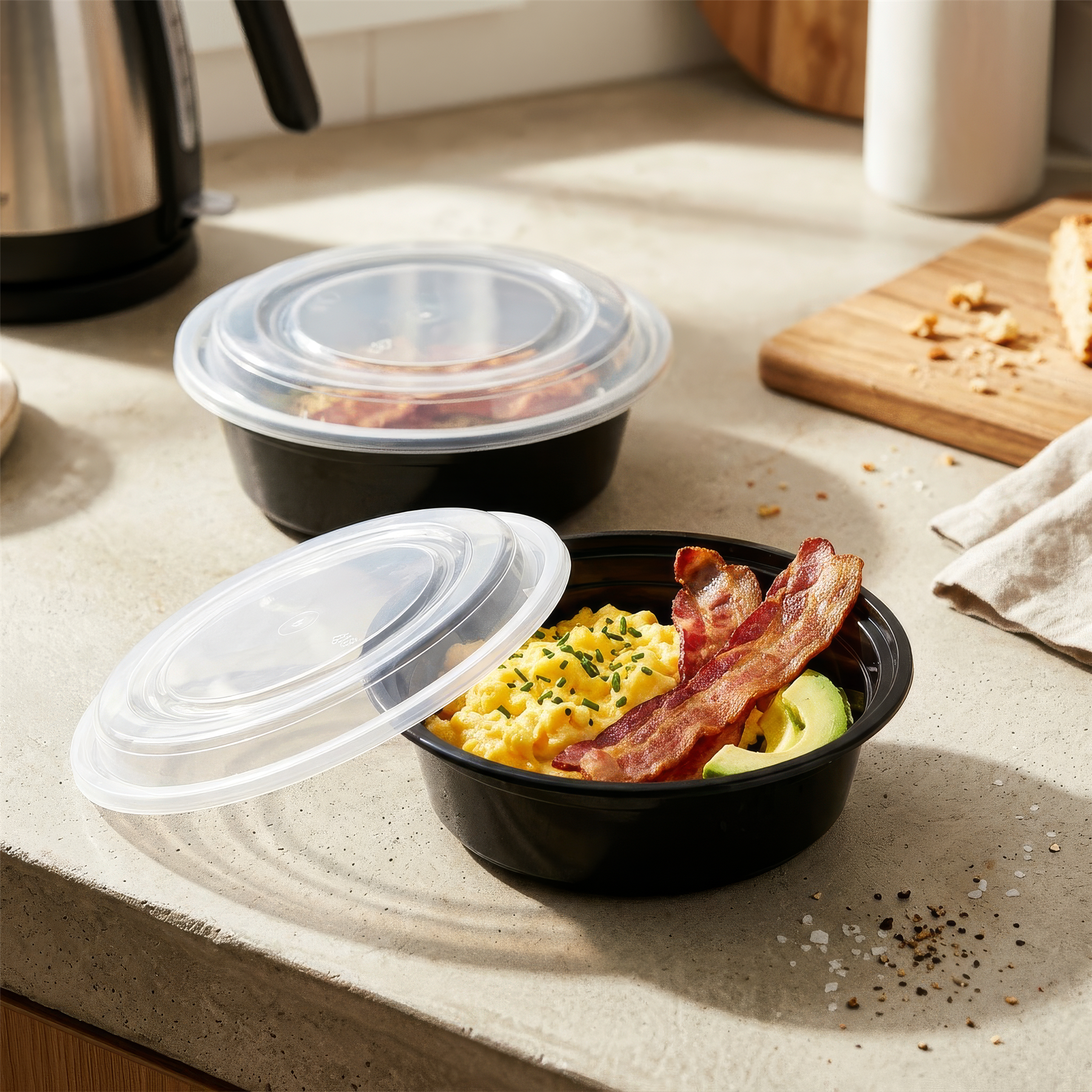 Round Reusable Meal Prep Containers - 1 Compartment (880ml) - Pack of 10