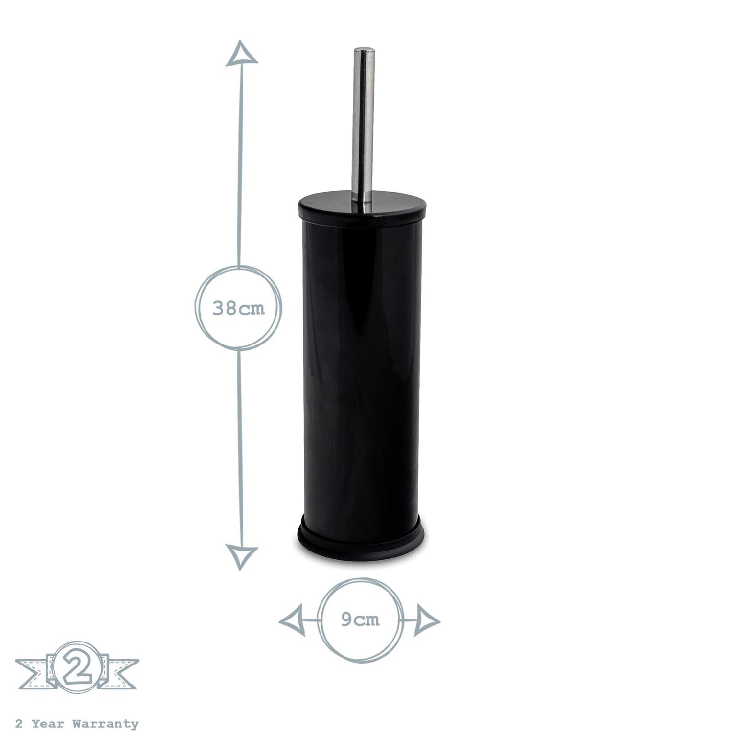 Black Round Stainless Steel Toilet Brush &amp; Holder