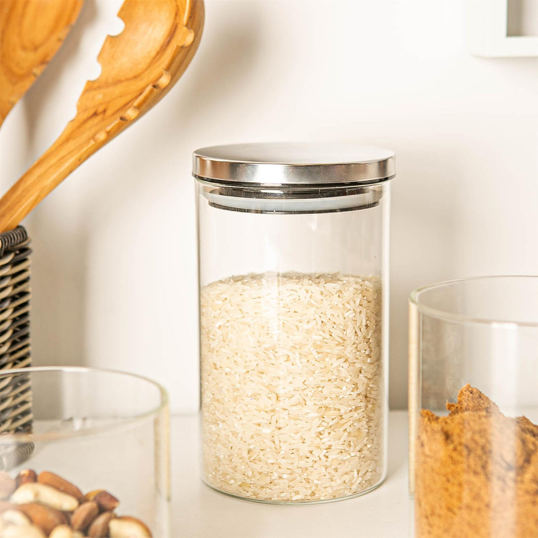 1L Scandi Glass Storage Jar with Silver Metal Lid