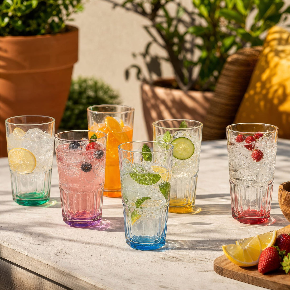 400ml Panelled Highball Glasses with Coloured Base - Pack of Six
