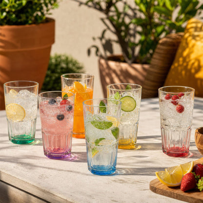 400ml Panelled Highball Glasses with Coloured Base - Pack of Six