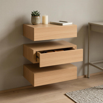 Wooden Floating Shelf with Drawer - 40cm - Light Oak