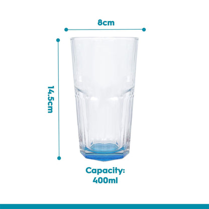 400ml Panelled Highball Glasses with Coloured Base - Pack of Six