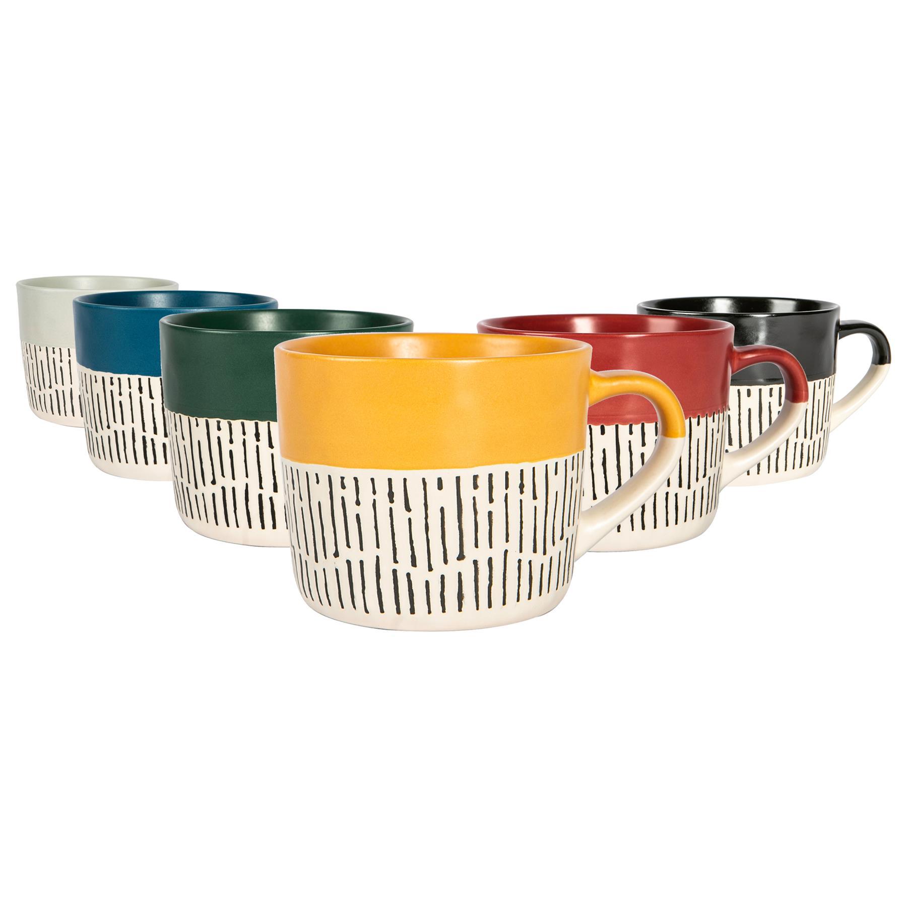 450ml Multicoloured Colour Block Dash Stoneware Coffee Mugs - Pack of Six