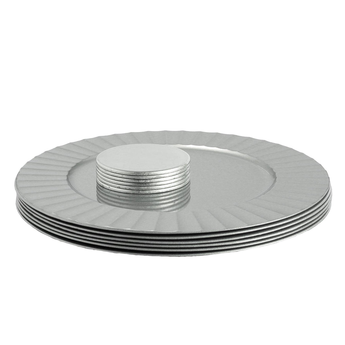 Silver 12-Piece 33cm Round Fluted Charger Plate &amp; Coaster Set