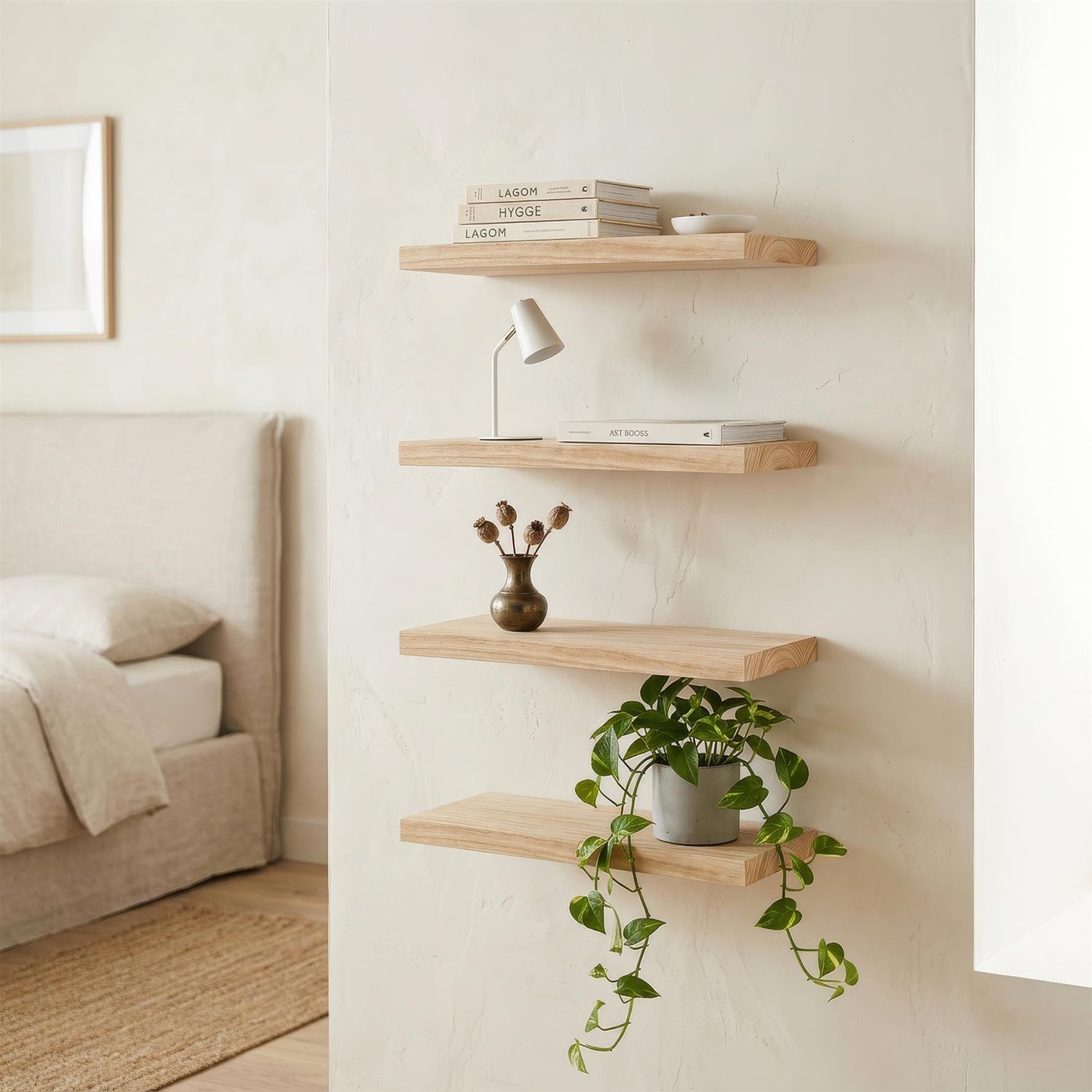 4 Piece Rustic Wooden Floating Shelf Set - 40cm