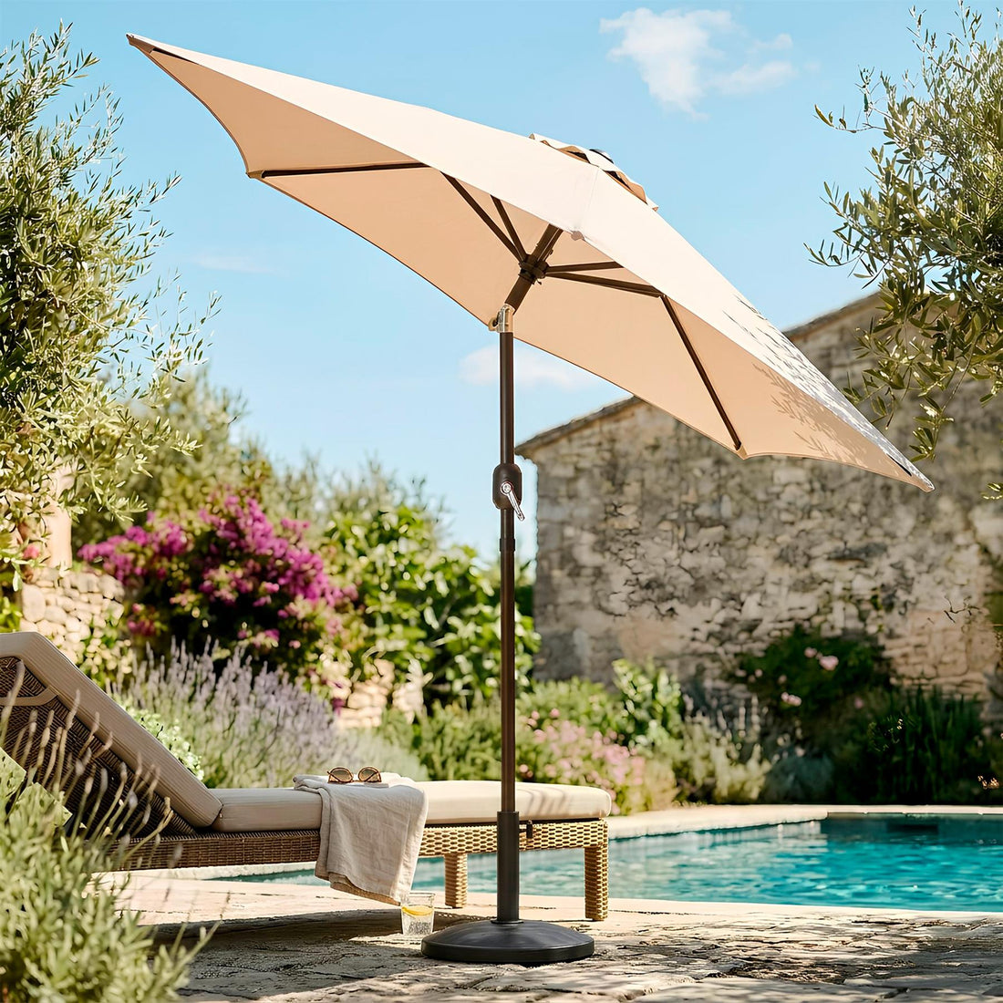 2.3M Tilting Garden Parasol and Base Set - Natural