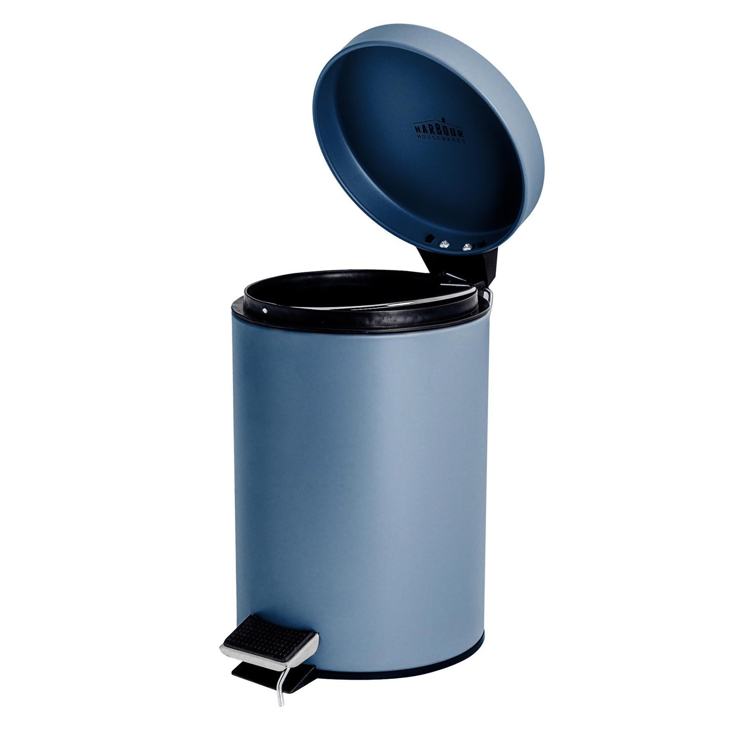 Matt Blue Round Stainless Steel Toilet Brush &amp; Bin Set