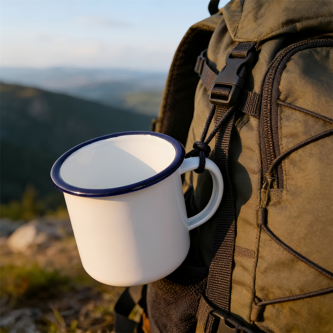 568ml White Enamel Mug - Blue