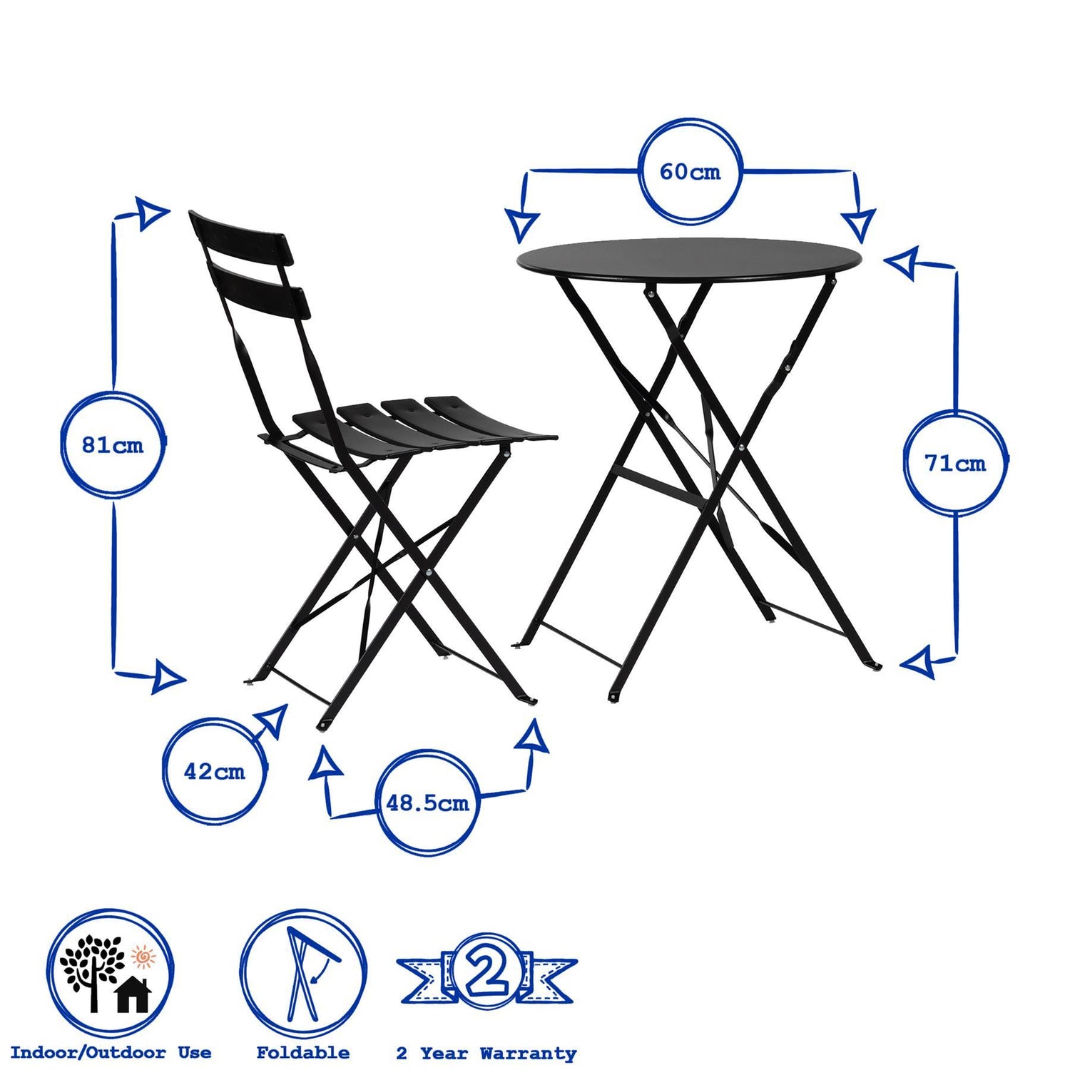 Navy Two-Seater Round Bistro Set