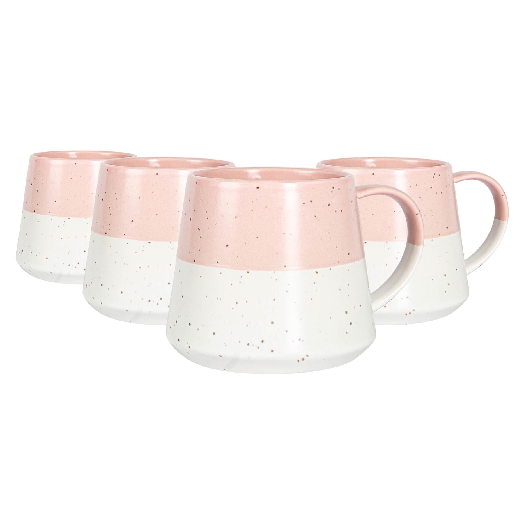 370ml Pink Colour Block Flecked Stoneware Belly Mugs - Pack of Four