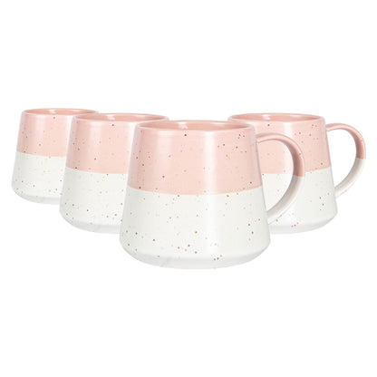 370ml Pink Colour Block Flecked Stoneware Belly Mugs - Pack of Four