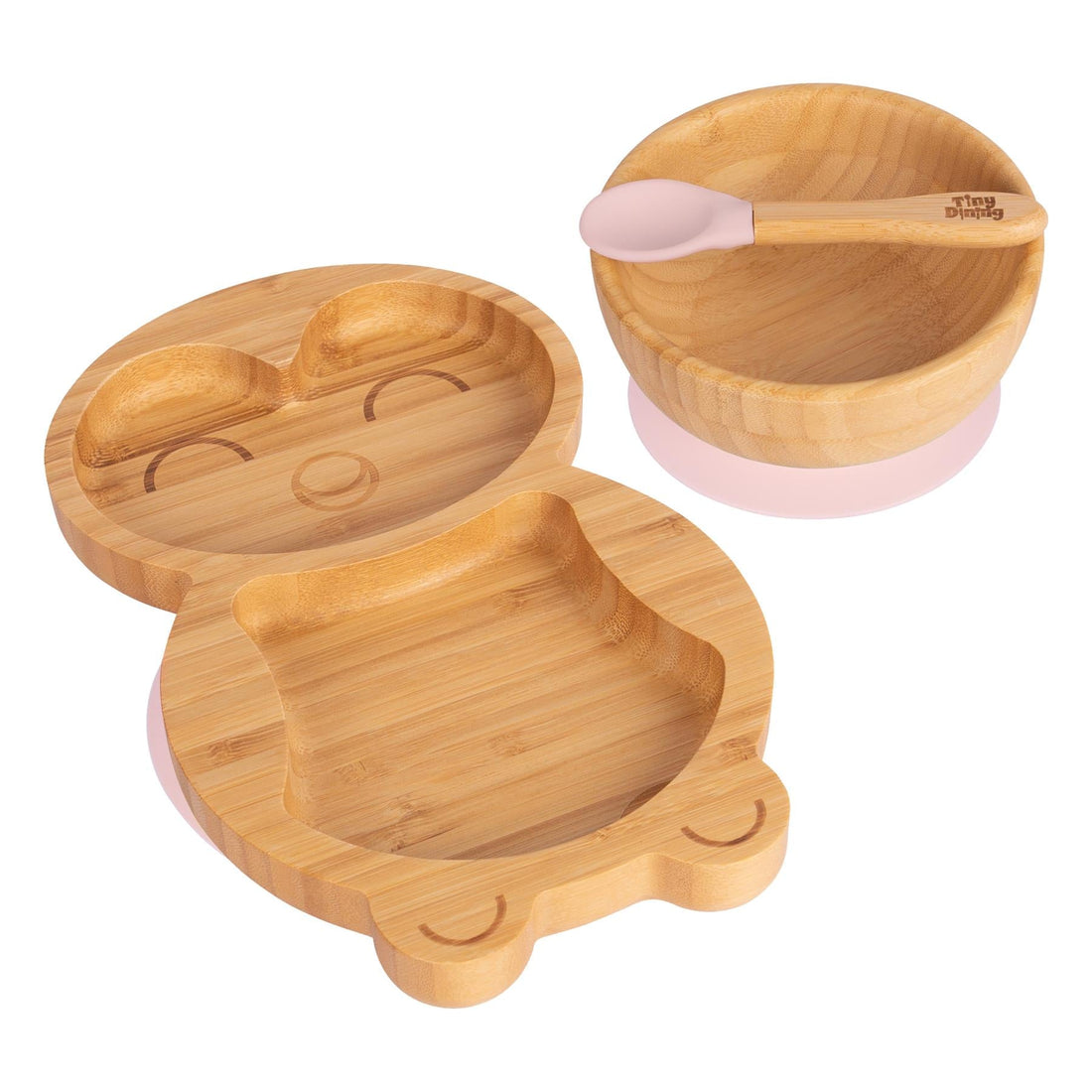 Pickles the Penguin Bamboo Suction Dinner Set - Pastel Pink