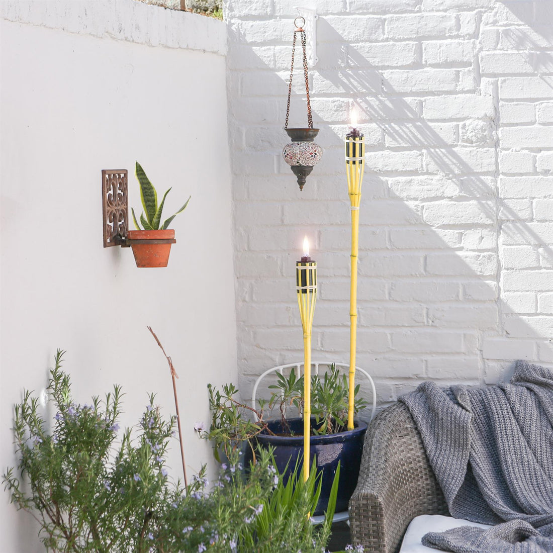 Yellow Bamboo 60cm Garden Fire Torches - Pack of Six