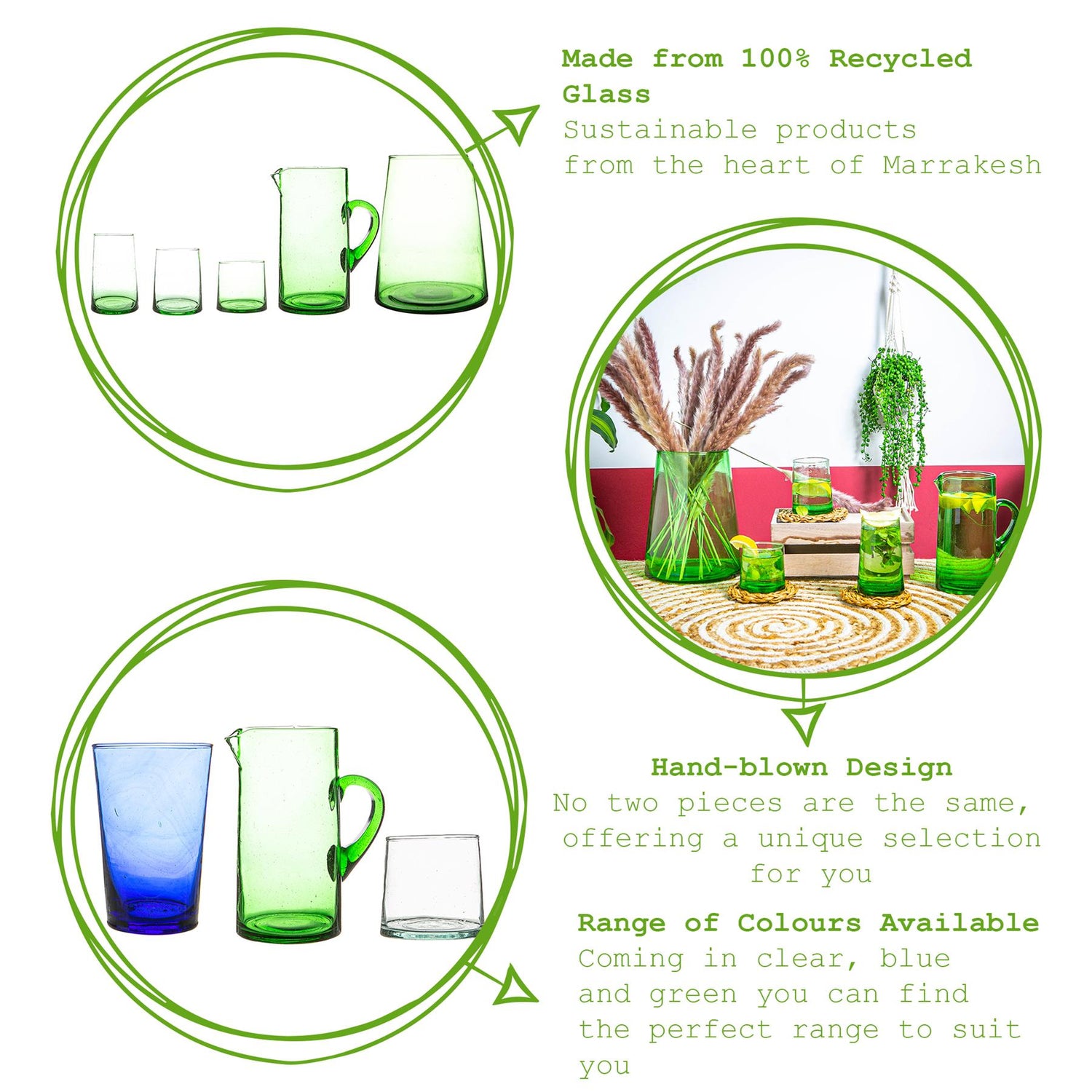 25cm Green Jebel Recycled Glass Vase