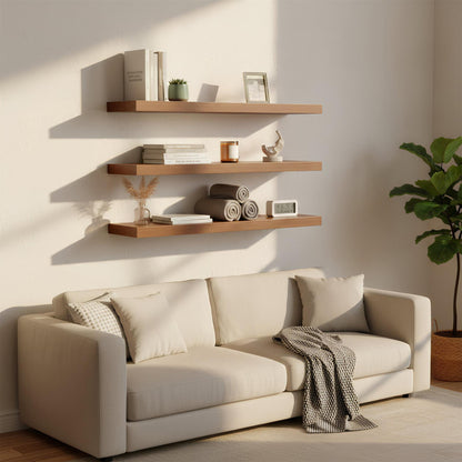 80cm Walnut Modern Floating Shelves - Pack of Three