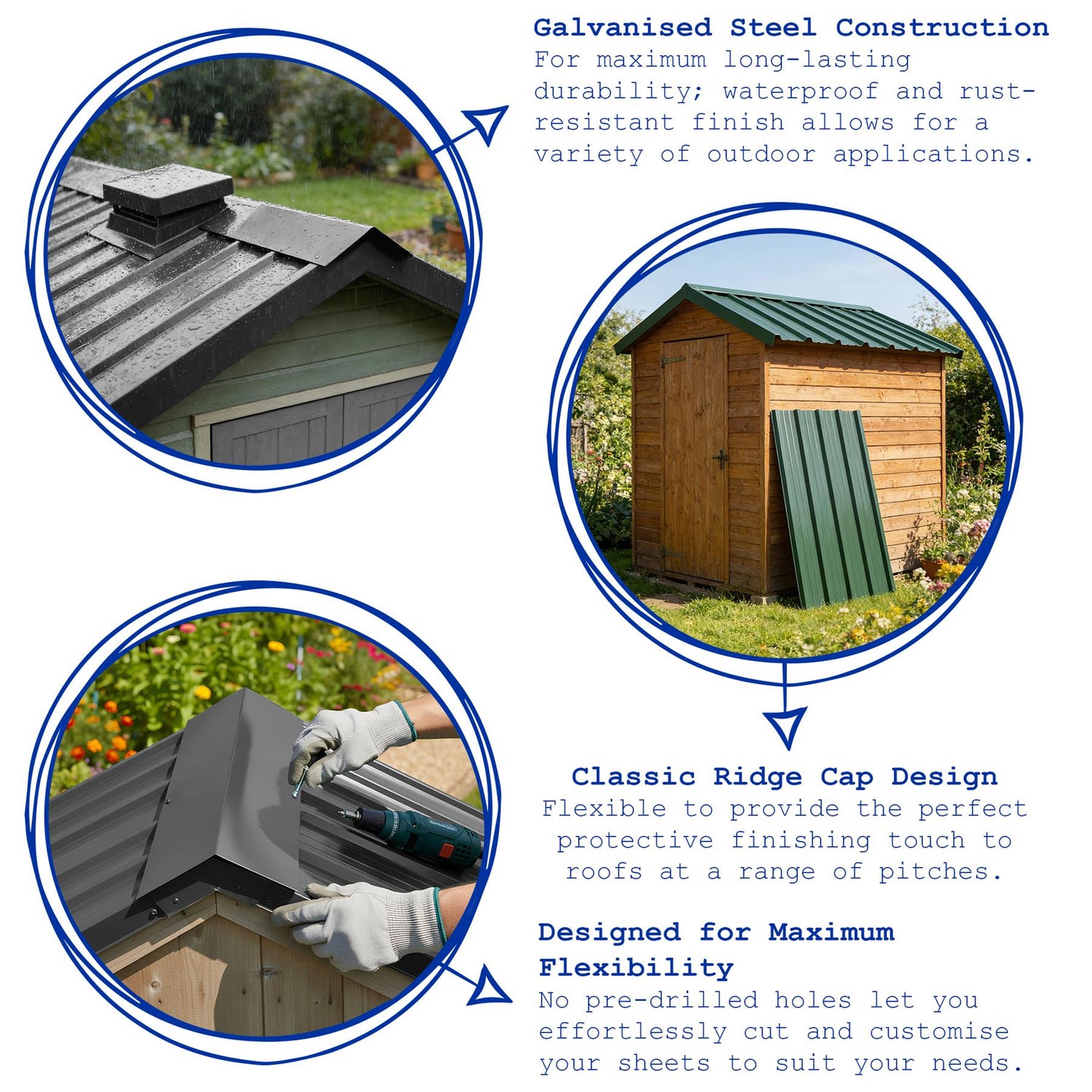 Metal Roofing Ridge Caps - 30 x 60cm - Green - Pack of 5