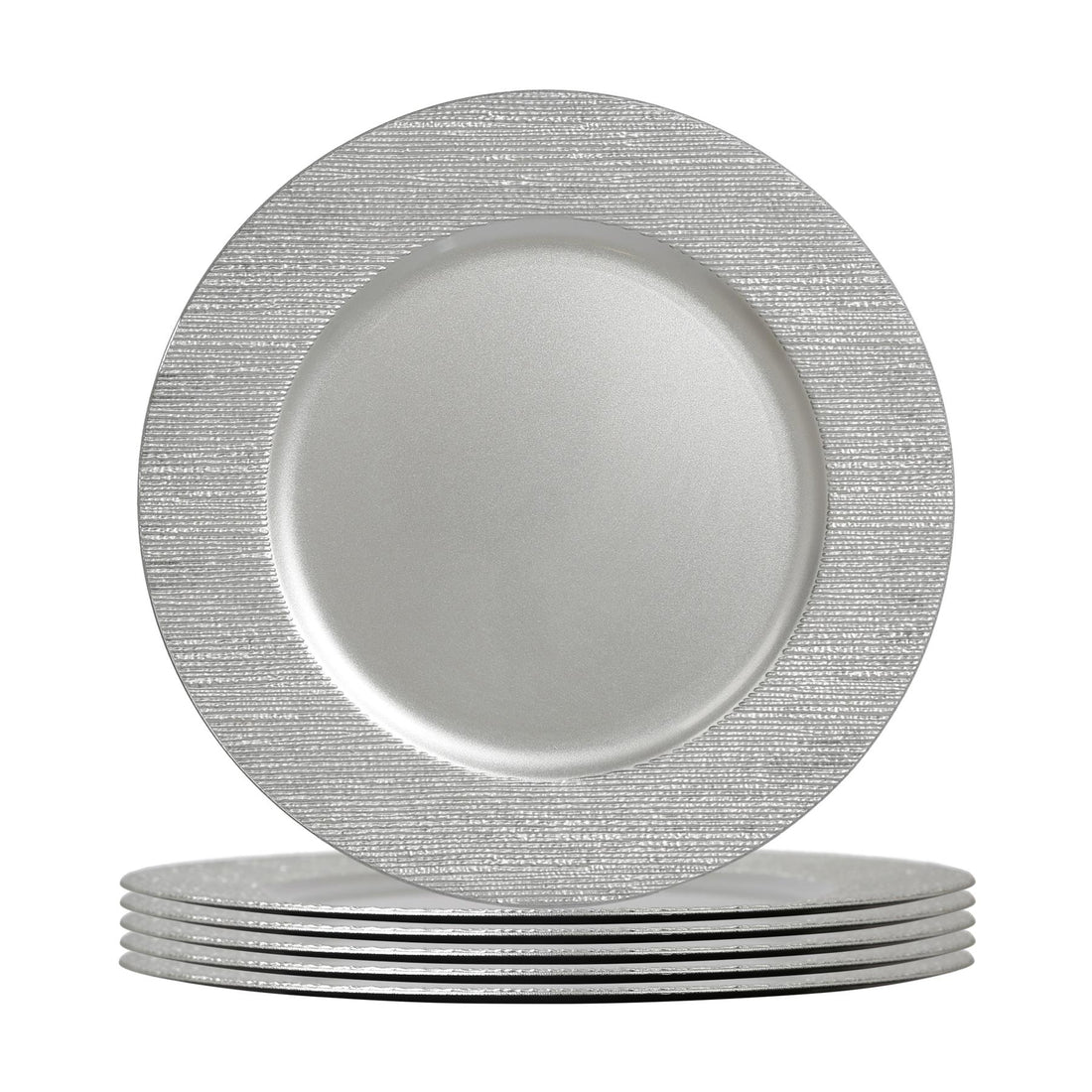 Silver 33cm Round Ribbed Melamine Charger Plates - Pack of 6