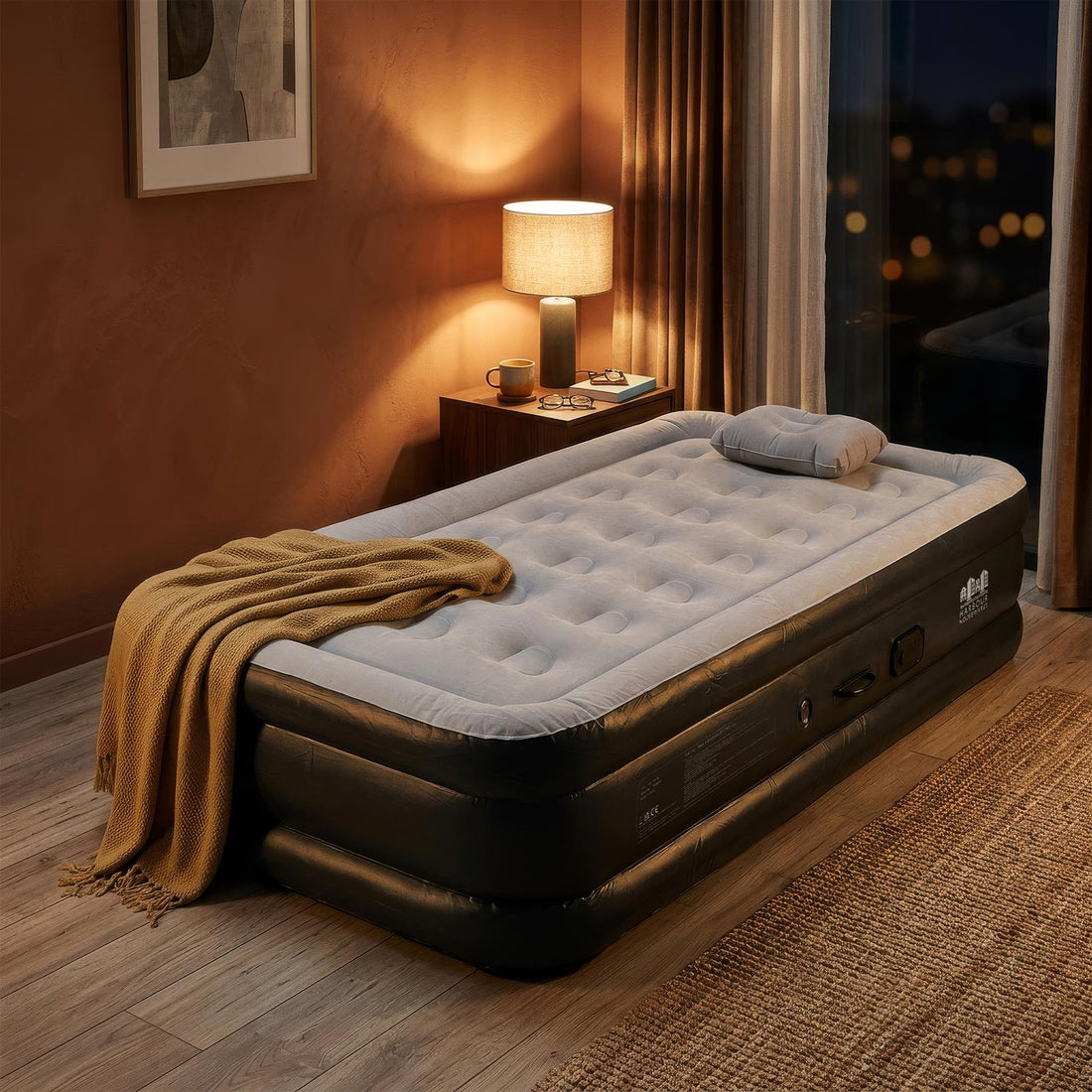 Single Airbed with Removable Electric Pump - Black/Grey