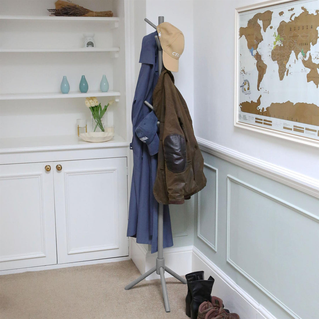 Grey Free-Standing Wooden Coat Rack