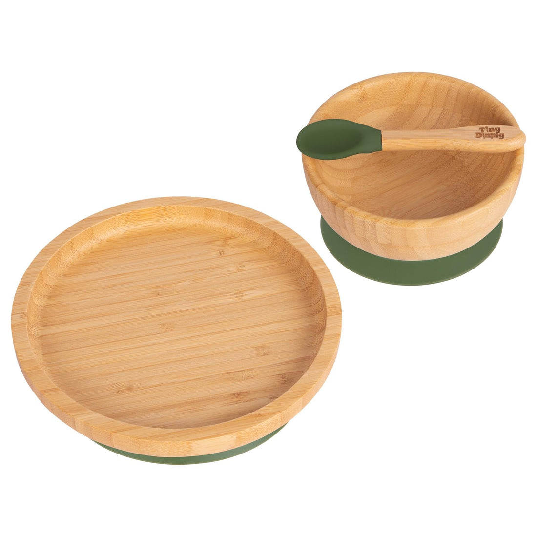 Round Undivided Bamboo Suction Dinner Set - Olive