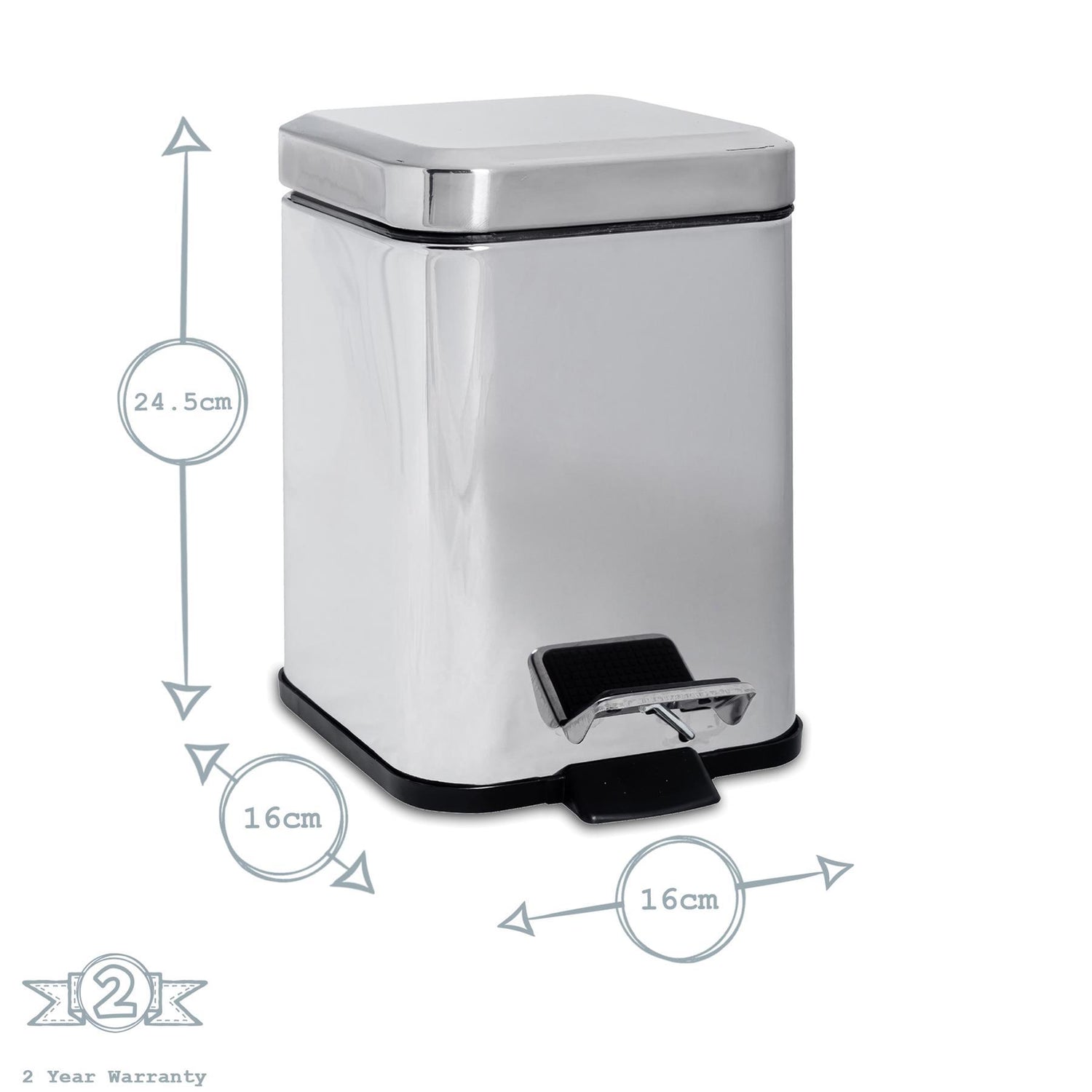 Chrome Round Toilet Brush &amp; Square Bin Set