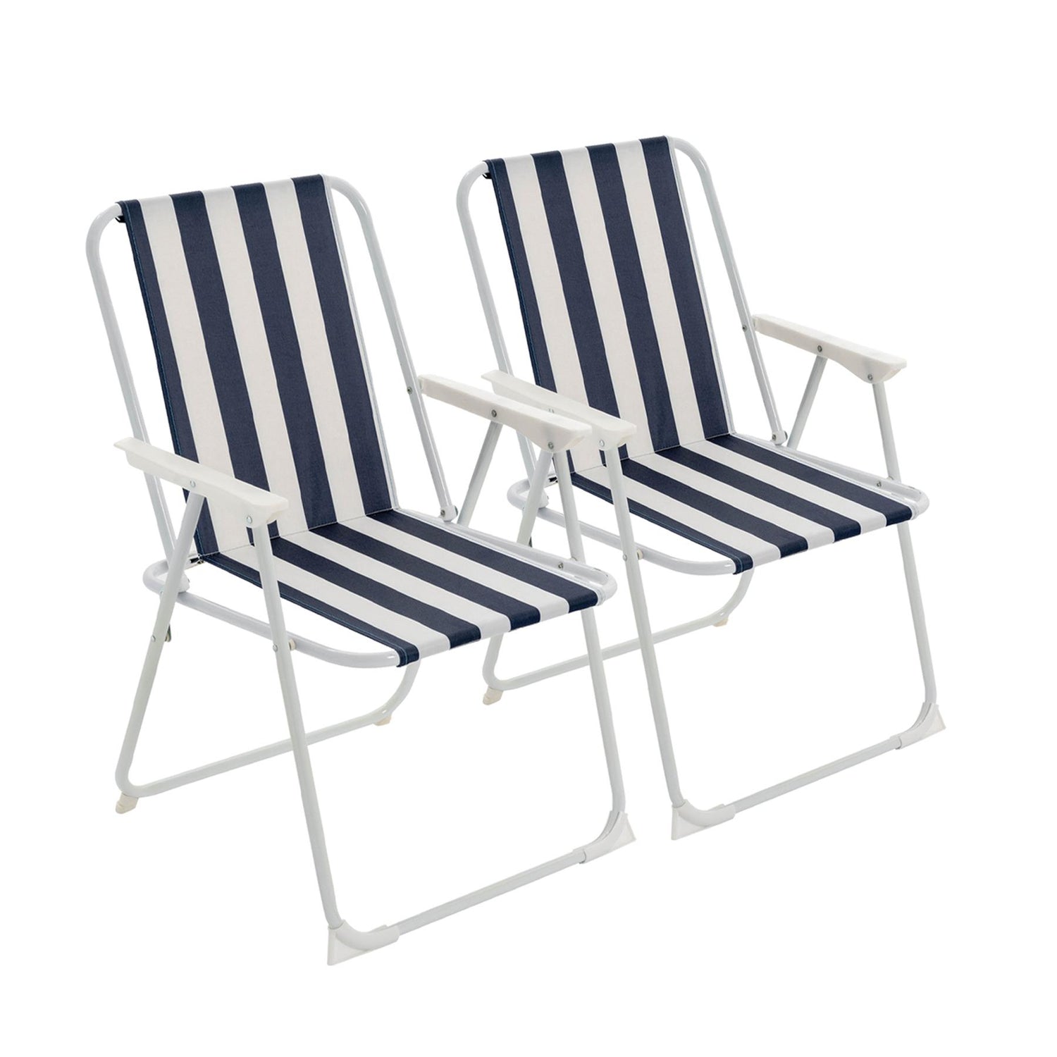 Blue &amp; White Folding Metal Beach Chairs - Pack of Two