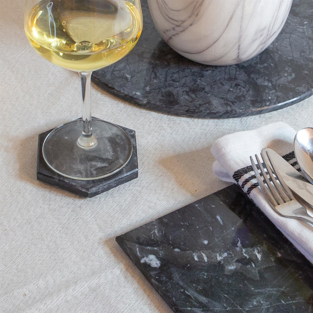 Black 10cm Hexagonal Marble Coasters - Pack of 6