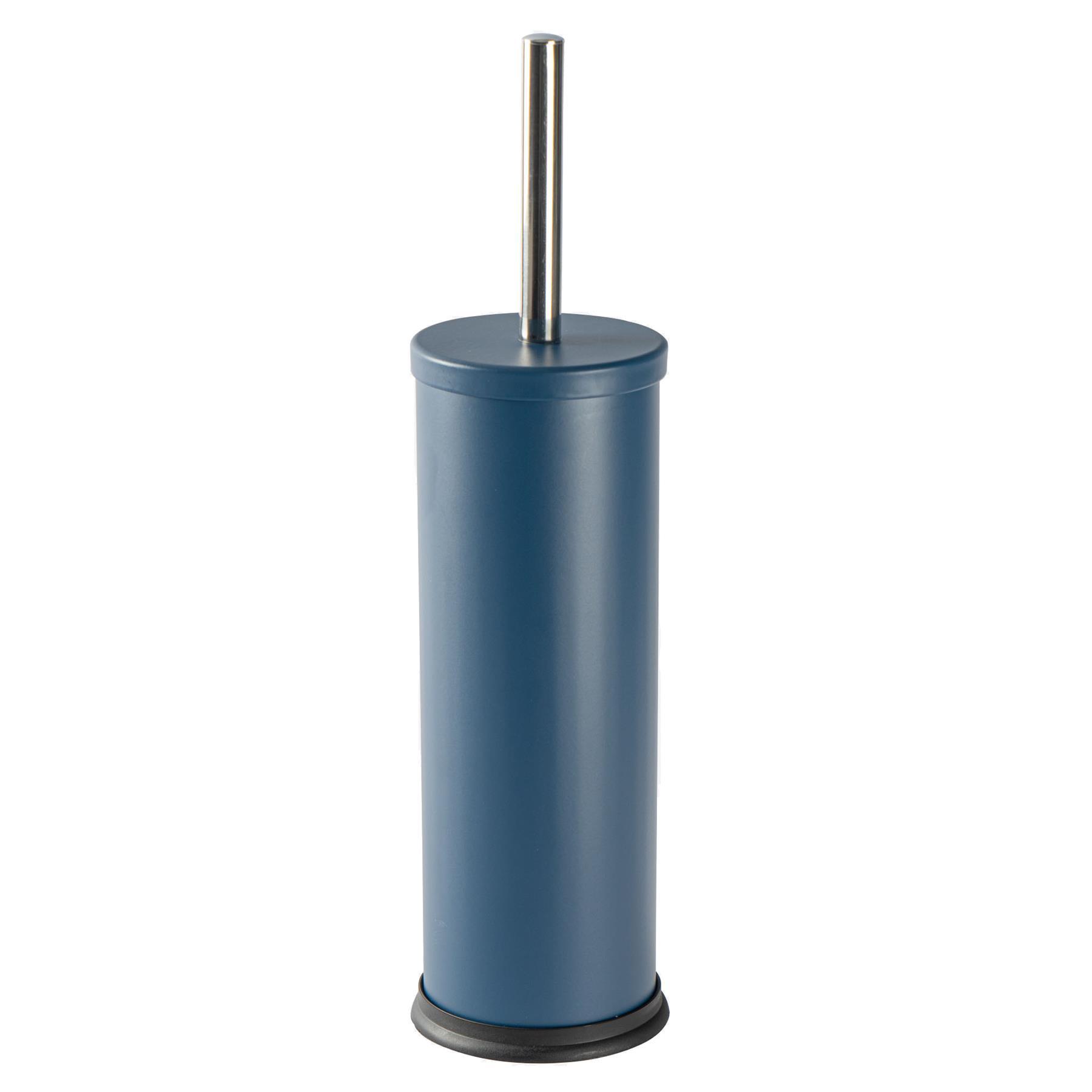 Matt Blue Round Stainless Steel Toilet Brush &amp; Holder