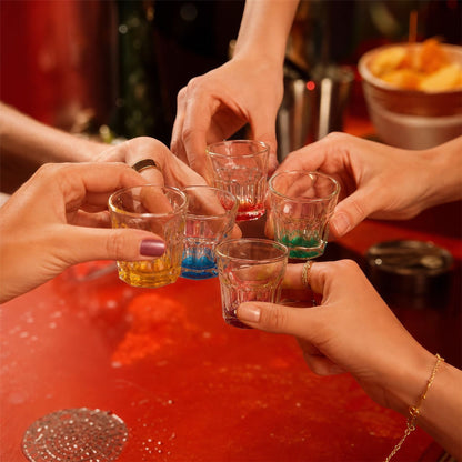 55ml Panelled Shot Glasses with Coloured Base - Pack of Six