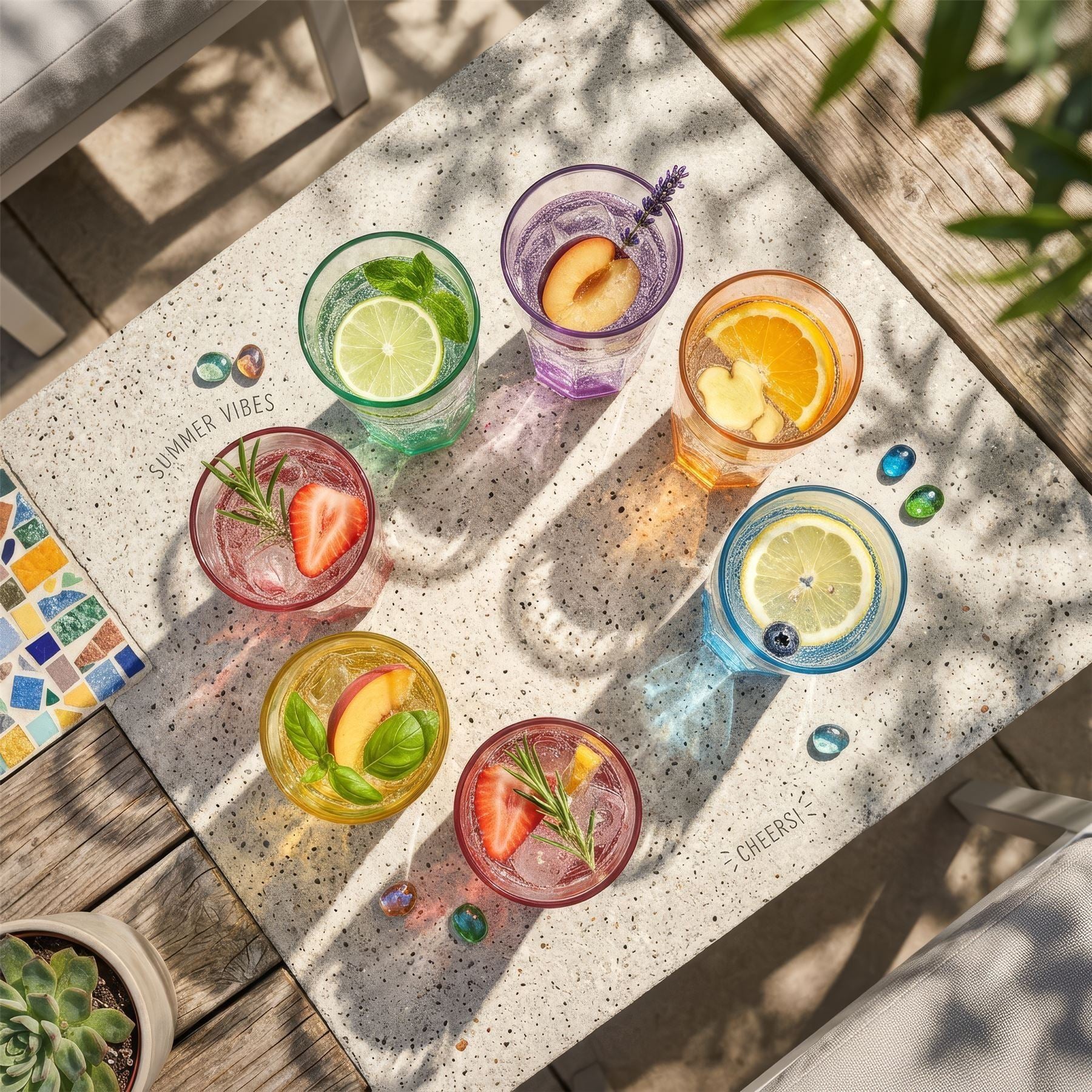 285ml Panelled Glass Tumblers with Coloured Base - Pack of Six