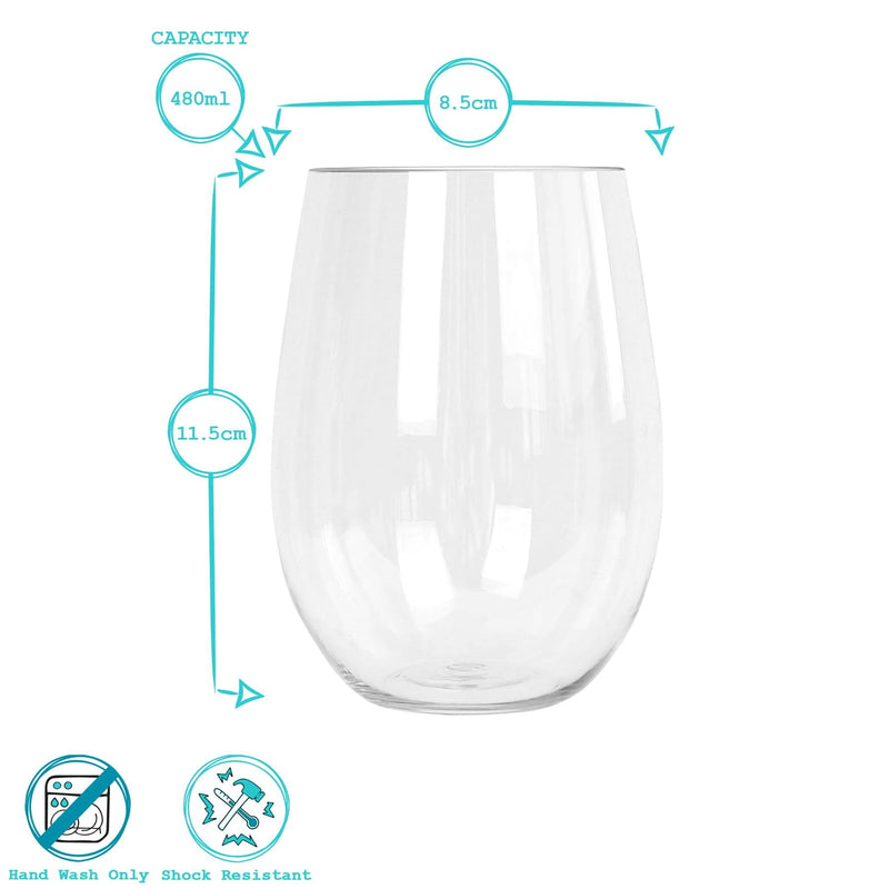 480ml Reusable Plastic Stemless Wine Glasses - Pack of 6 - By Argon Tableware