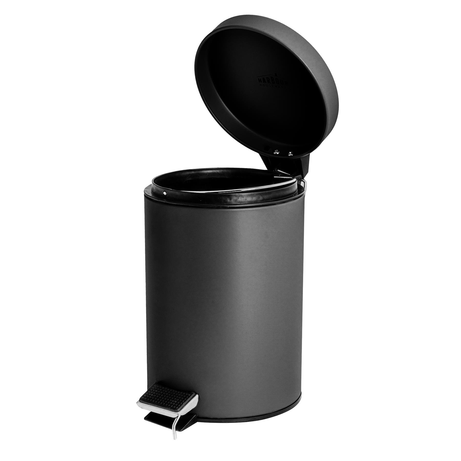 Matt Black Round Stainless Steel Toilet Brush &amp; Bin Set