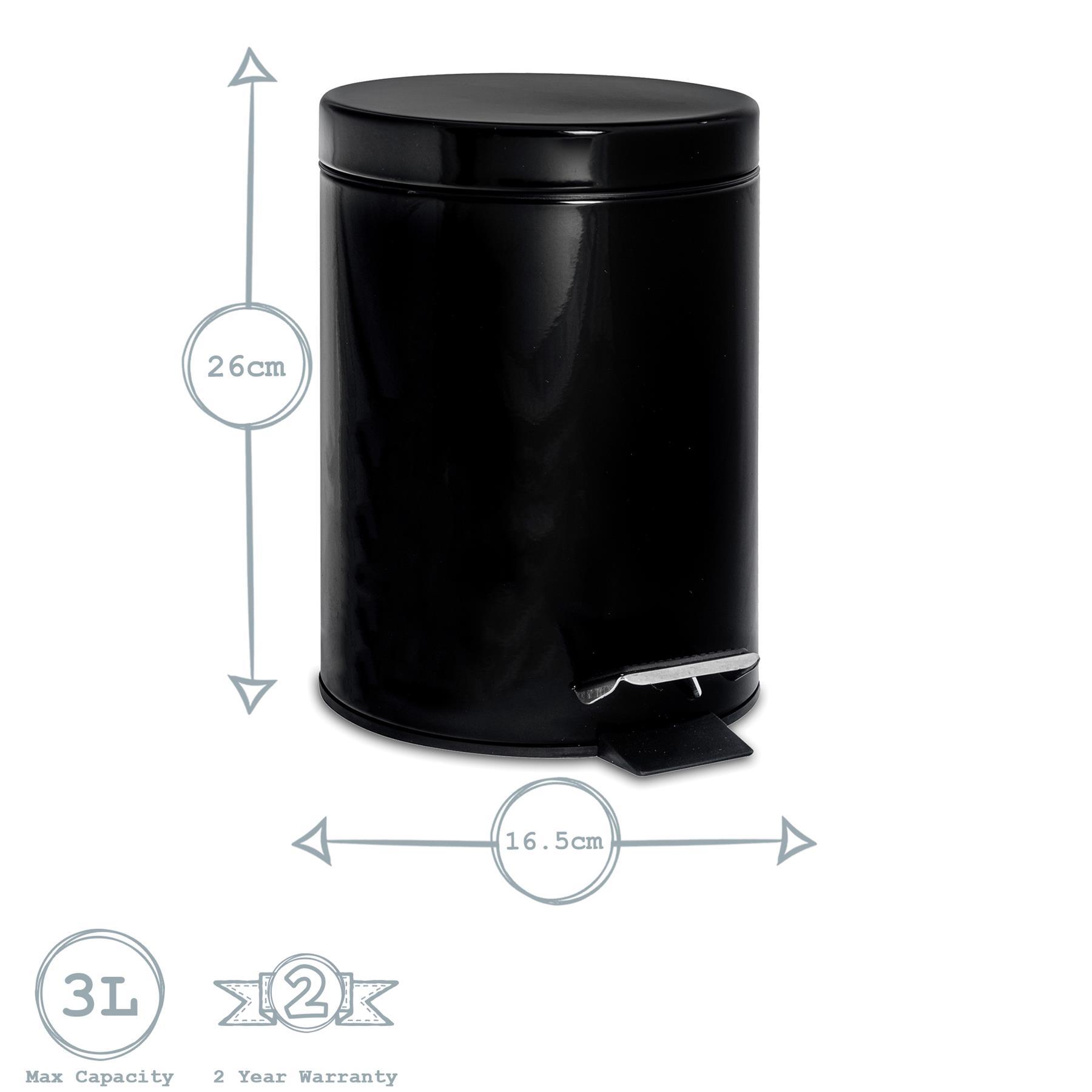 3L Black Round Stainless Steel Bathroom Pedal Bin
