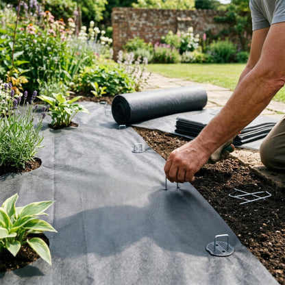 100gsm Weed Control Fabric with Pegs &amp; Plates - 1M x 10M (1 Roll)