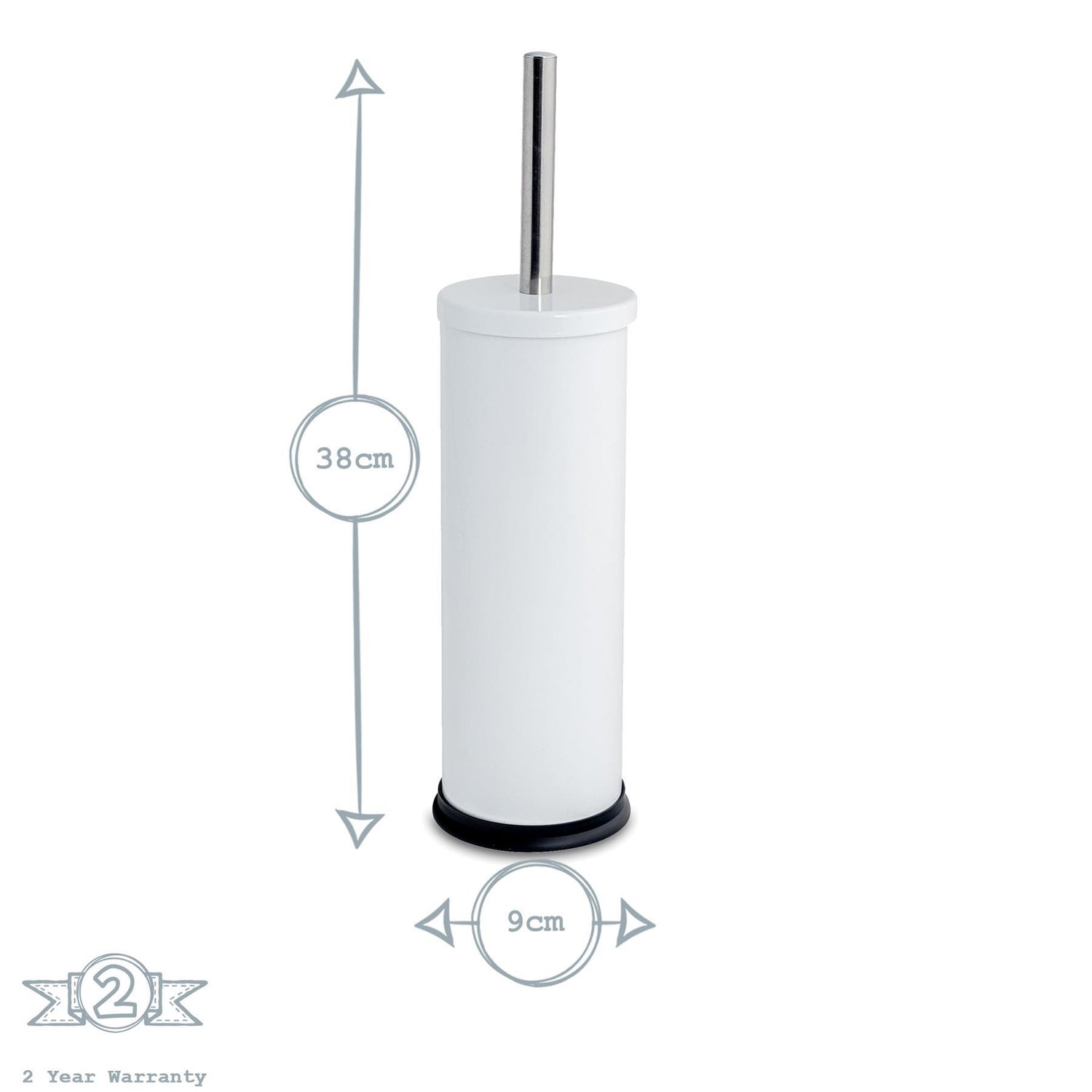 White Round Stainless Steel Toilet Brush &amp; Bin Set