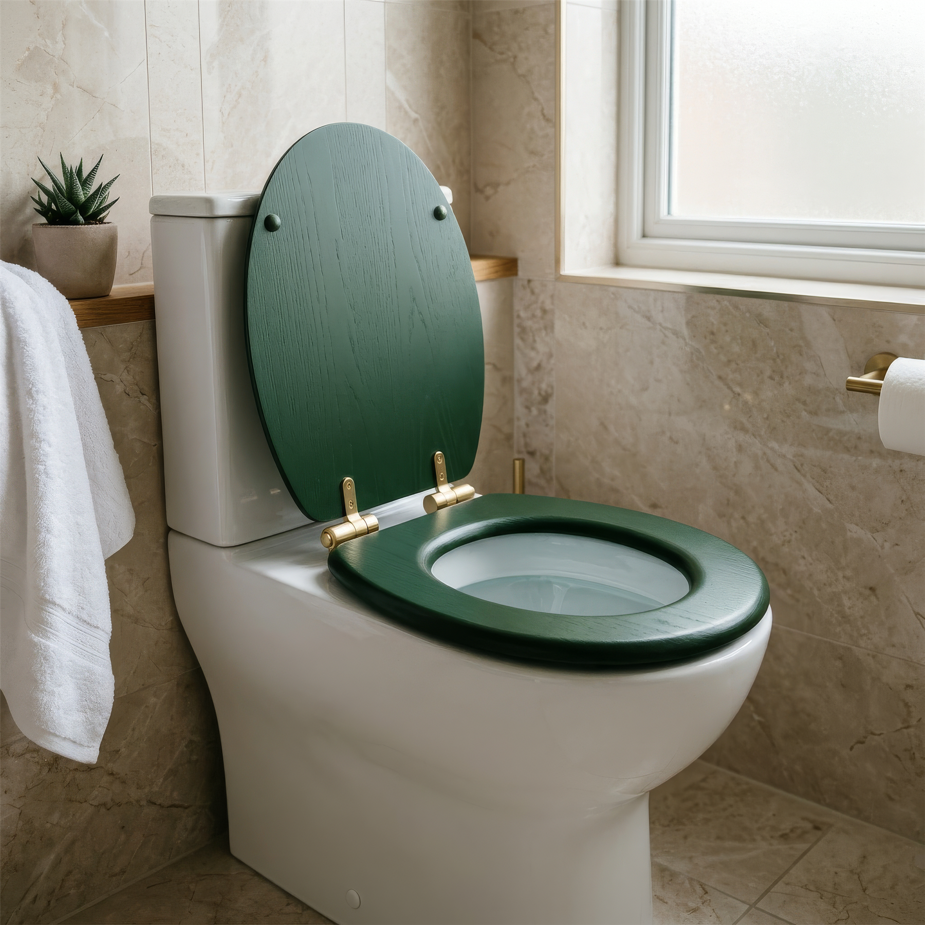 Wooden Soft Close Toilet Seat - Green/Gold