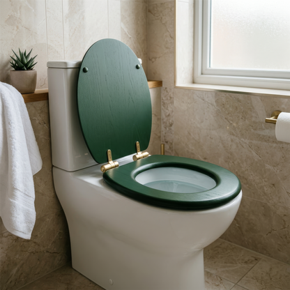 Wooden Soft Close Toilet Seat - Green/Gold