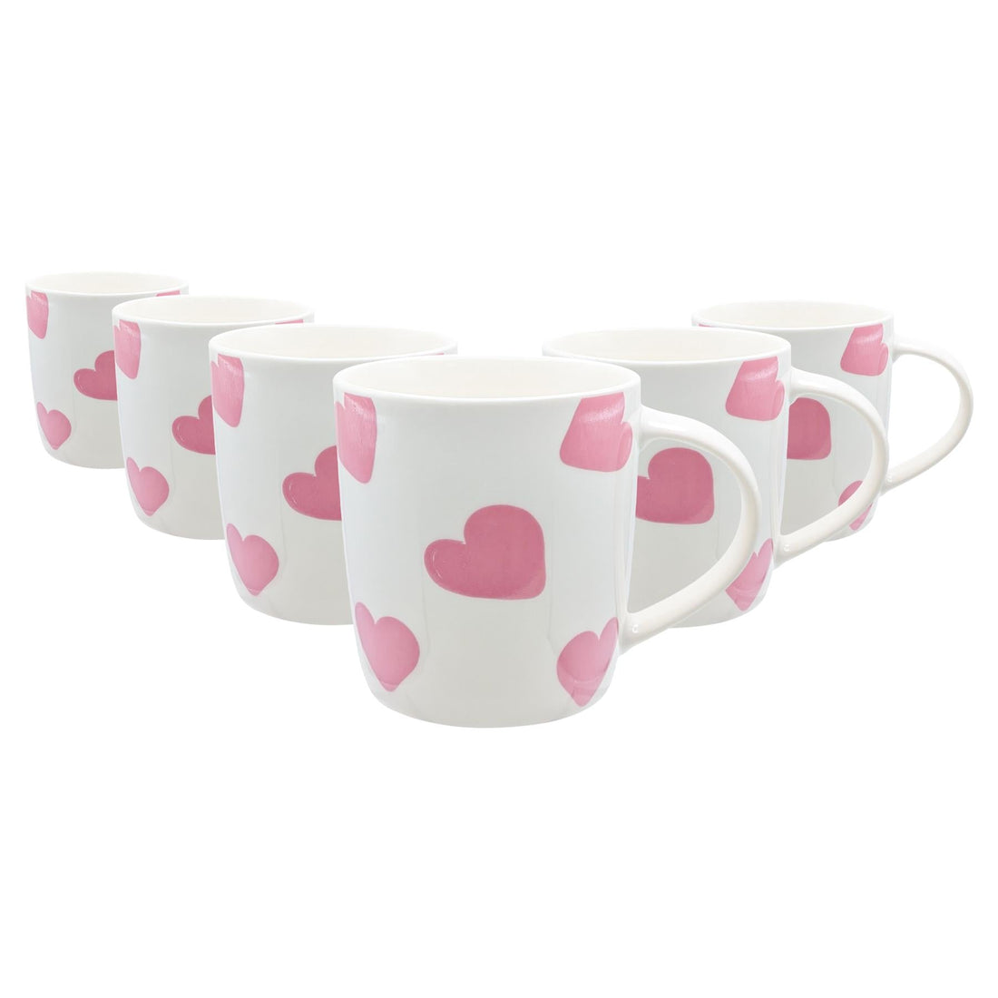350ml White &amp; Pink Hearts Simply Home Stoneware Mugs - Pack of Six