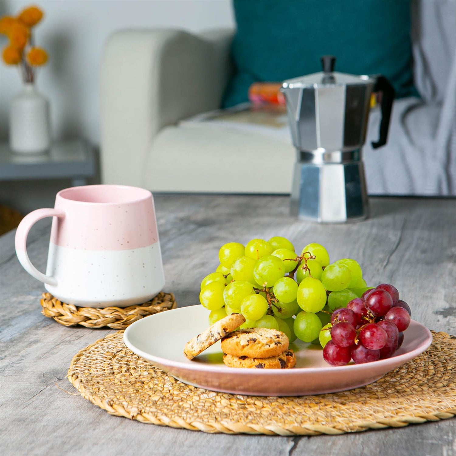370ml Pink Colour Block Flecked Stoneware Belly Mug