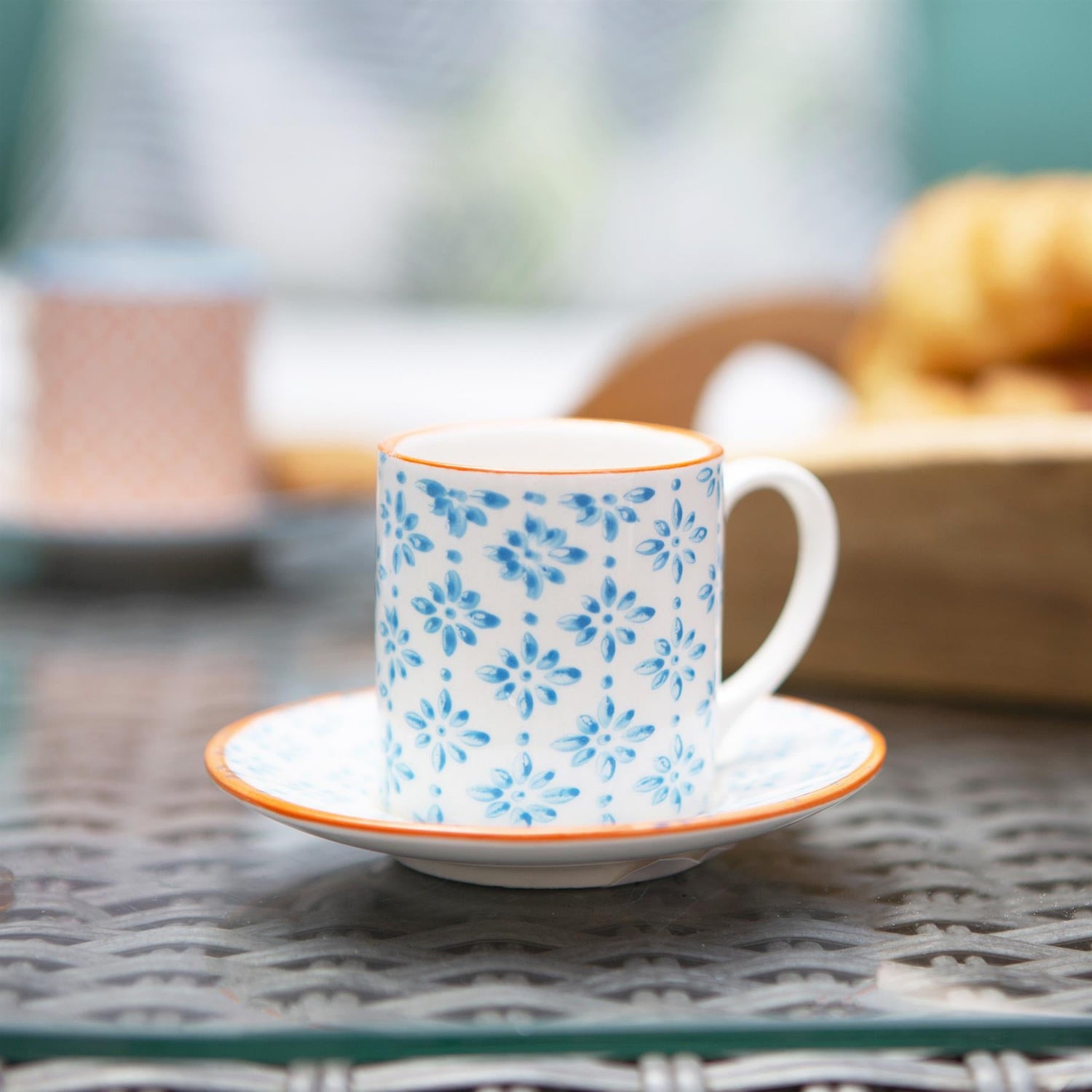 12pc 65ml Hand-Printed Stoneware Multicoloured Espresso Cup &amp; Saucer Set