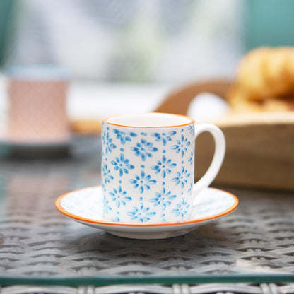12pc 65ml Hand-Printed Stoneware Multicoloured Espresso Cup &amp; Saucer Set