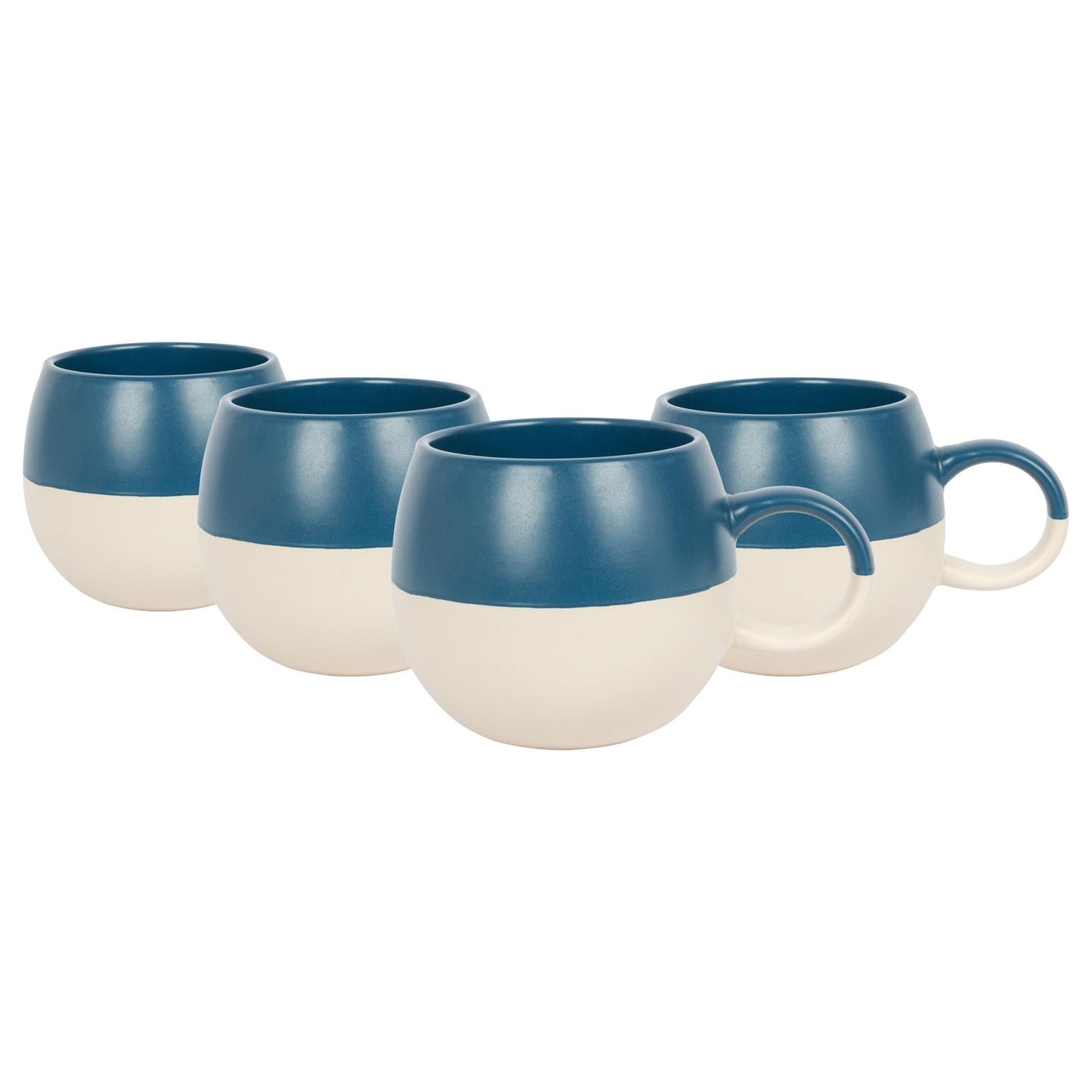 340ml Navy Colour Block Stoneware Sphere Mugs - Pack of Four