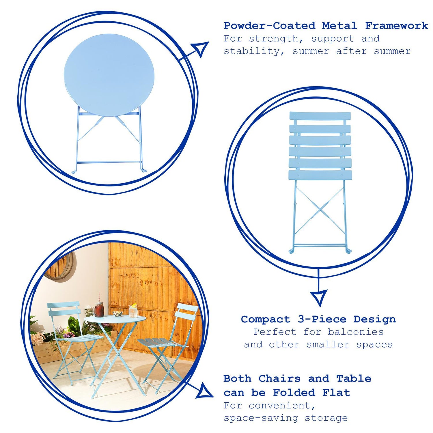Light Blue Two-Seater Round Bistro Set