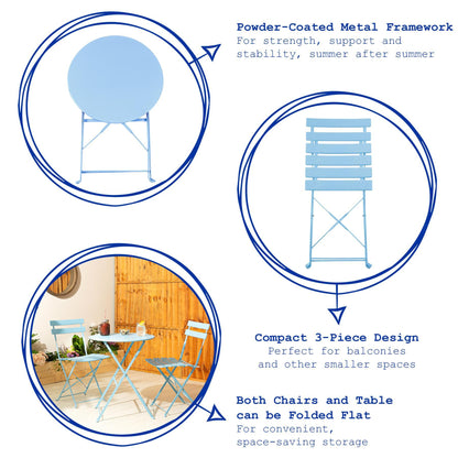 Light Blue Two-Seater Round Bistro Set
