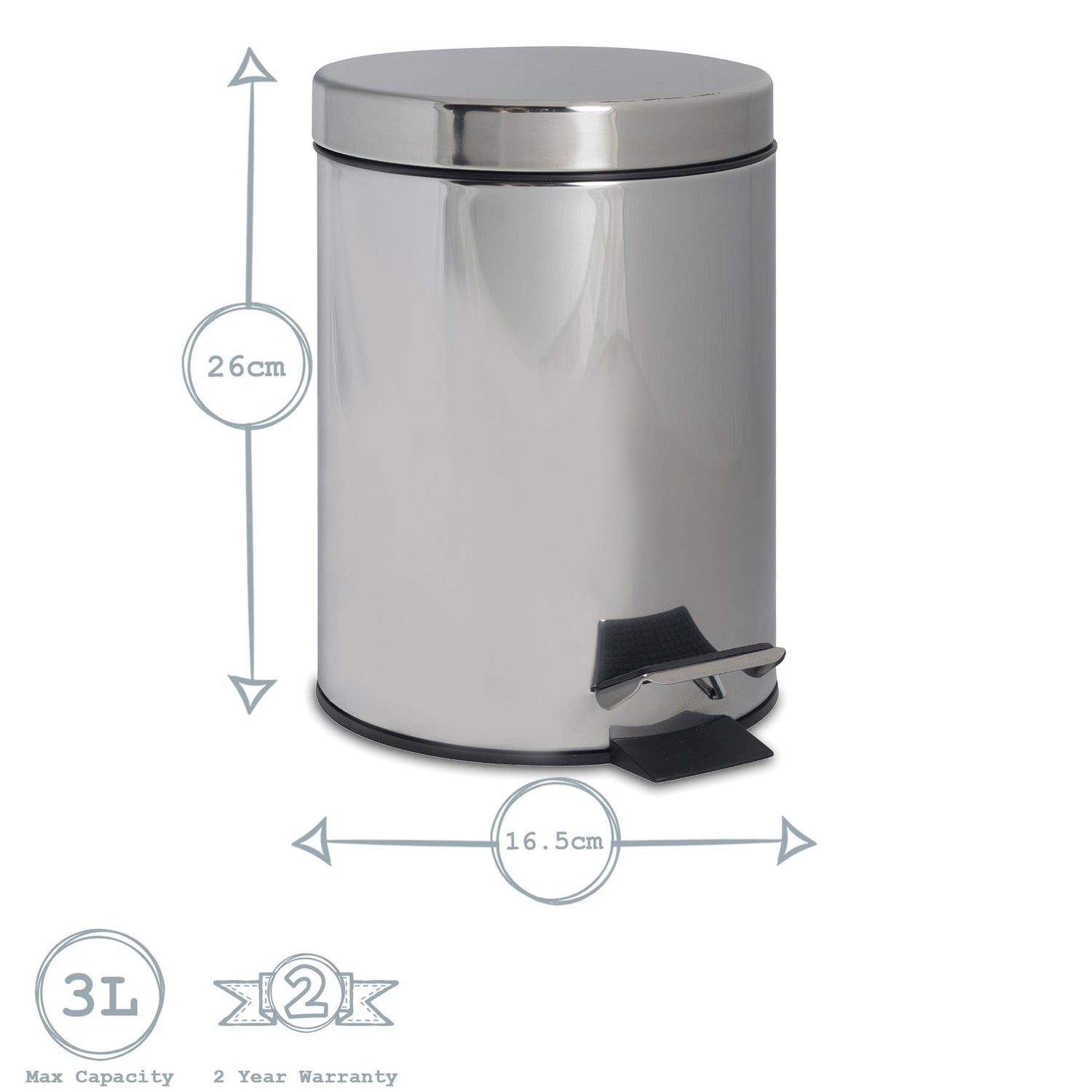 Chrome Round Stainless Steel Toilet Brush &amp; Bin Set