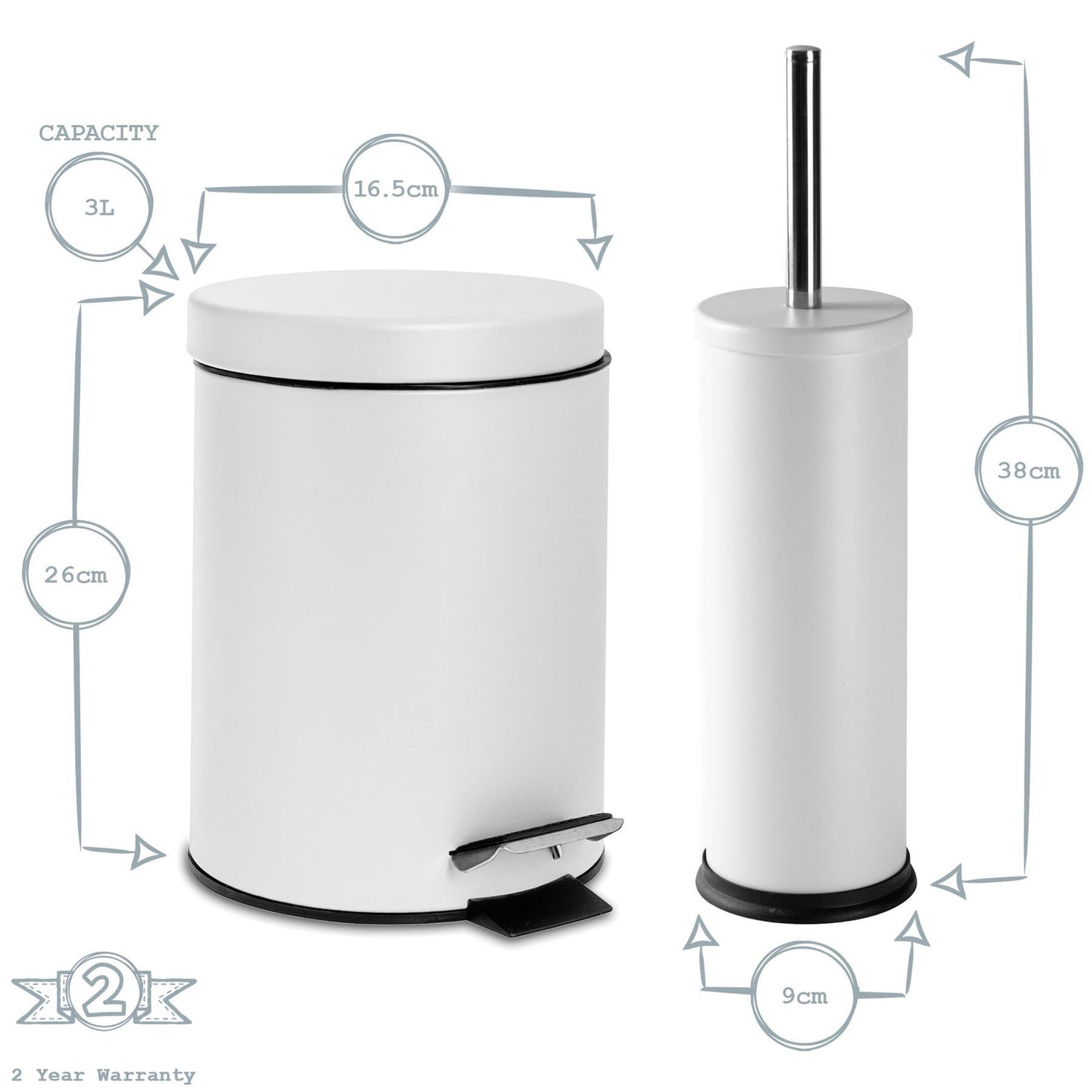 Matt Blue Round Stainless Steel Toilet Brush &amp; Bin Set